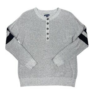 Men's AMERICAN EAGLE Gray/Black Sweater Crew Henley‎ Long Sleeve- Size Large